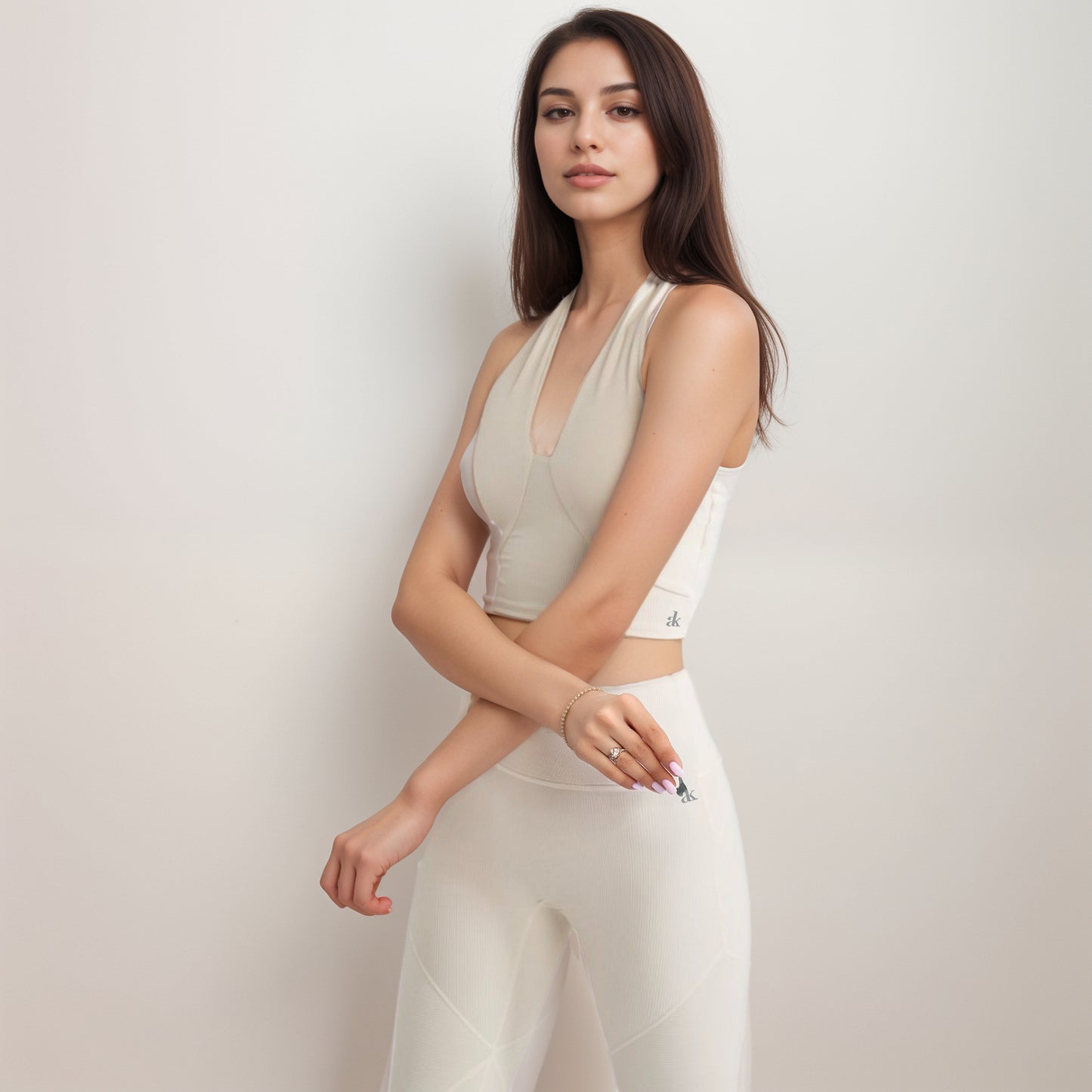 Anna-Kaci Women's Ribbed Halter Crop Tank Top with Deep V Neckline Seam Detailing and Stretch Fabric for Light Support Fit