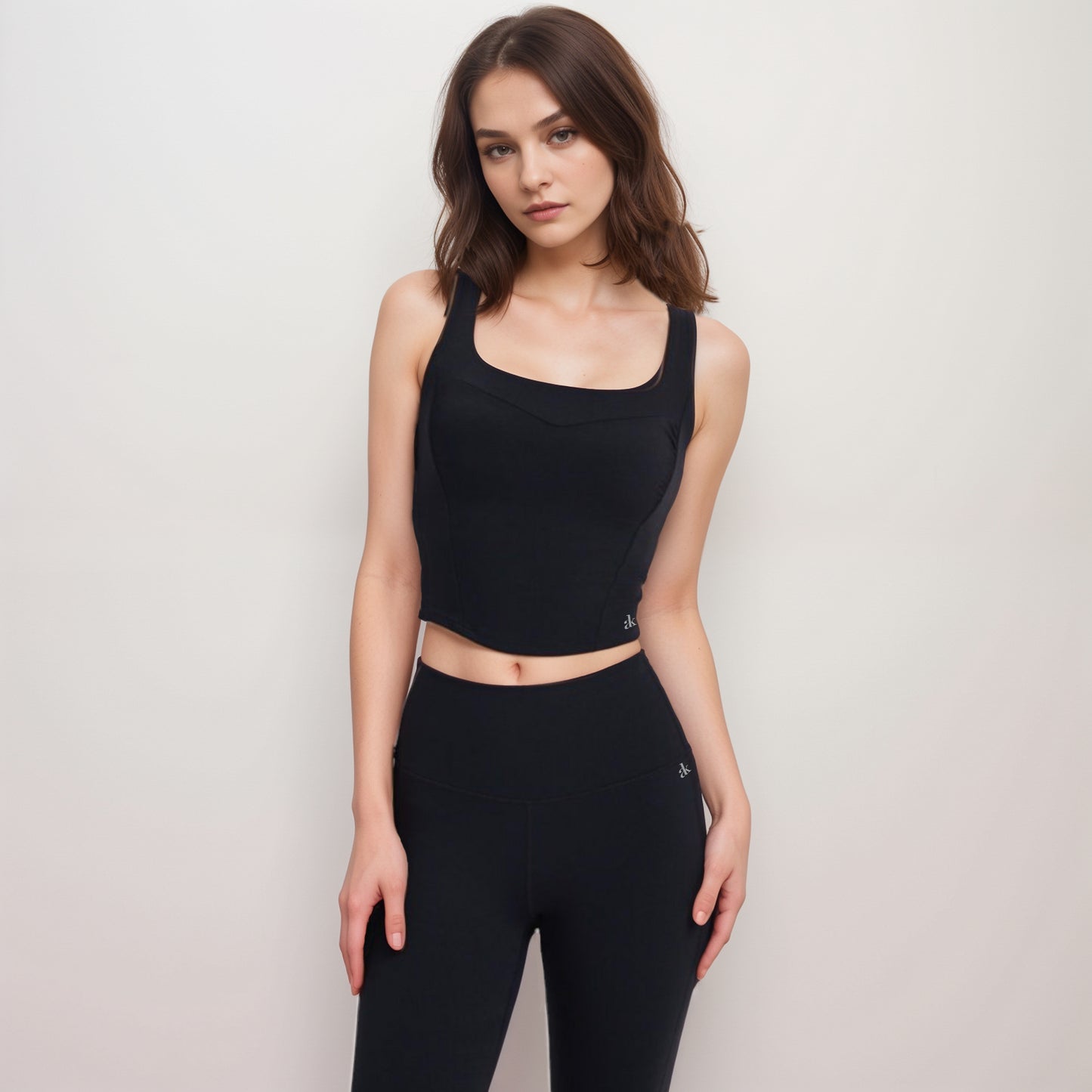 Anna-Kaci Women's Square Neck Active Crop Tank Top with Contour Seams Wide Straps and Sculpting Stretch Performance Fabric