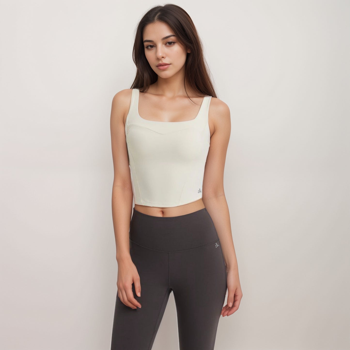 Anna-Kaci Women's Square Neck Active Crop Tank Top with Contour Seams Wide Straps and Sculpting Stretch Performance Fabric