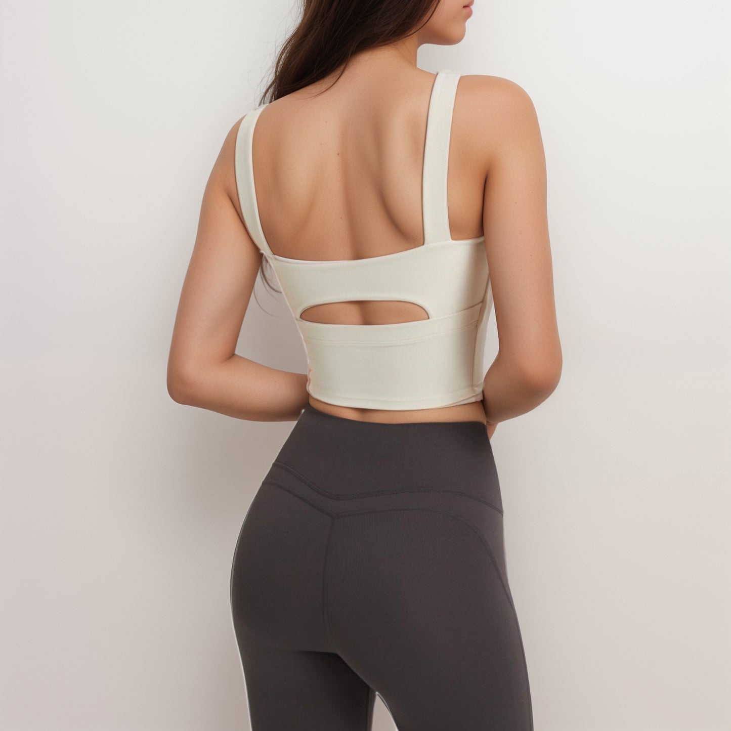 Anna-Kaci Women's Square Neck Active Crop Tank Top with Contour Seams Wide Straps and Sculpting Stretch Performance Fabric