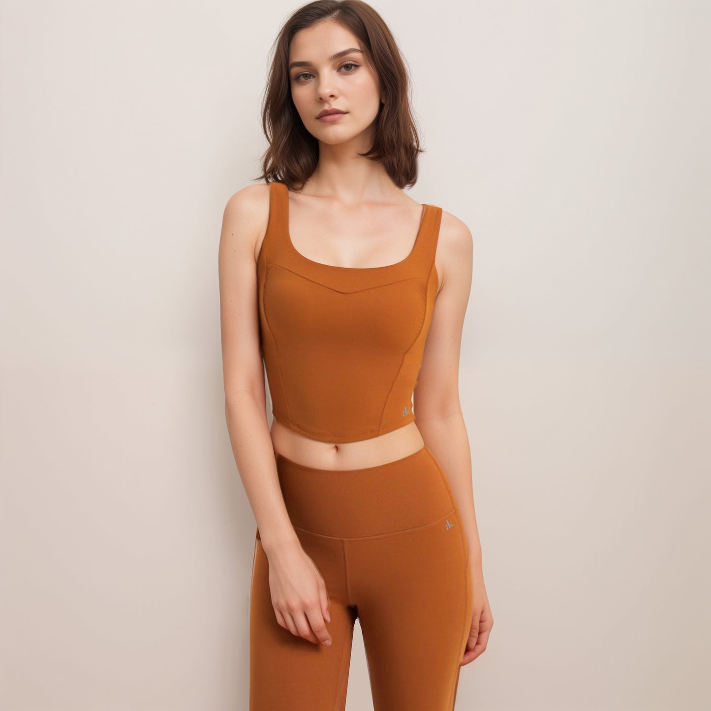 Anna-Kaci Women's Square Neck Active Crop Tank Top with Contour Seams Wide Straps and Sculpting Stretch Performance Fabric