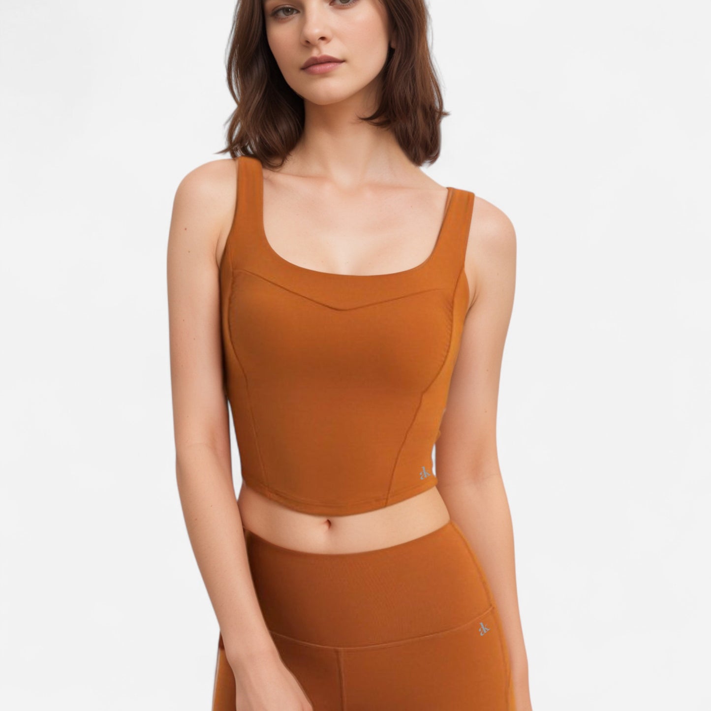 Anna-Kaci Women's Square Neck Active Crop Tank Top with Contour Seams Wide Straps and Sculpting Stretch Performance Fabric