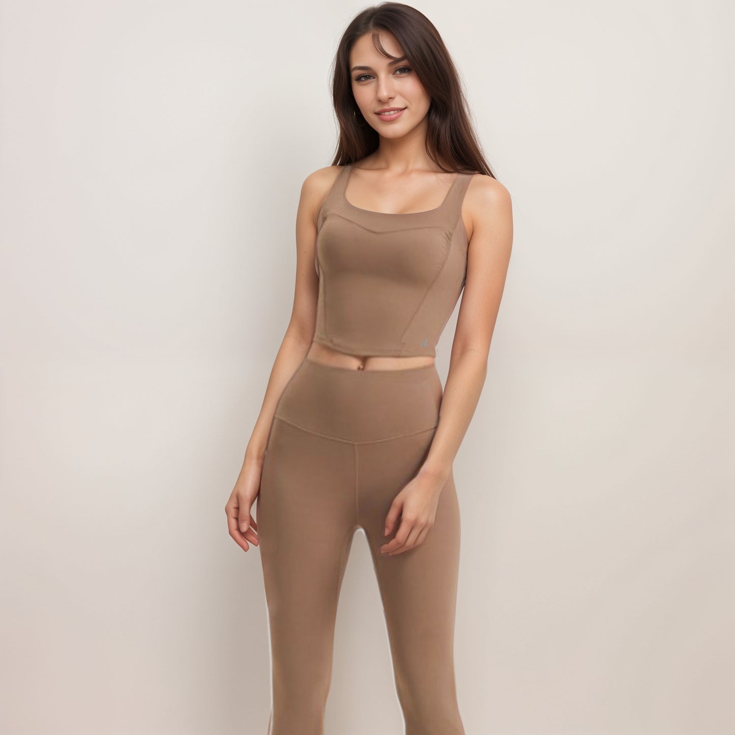 Anna-Kaci Women's Square Neck Active Crop Tank Top with Contour Seams Wide Straps and Sculpting Stretch Performance Fabric
