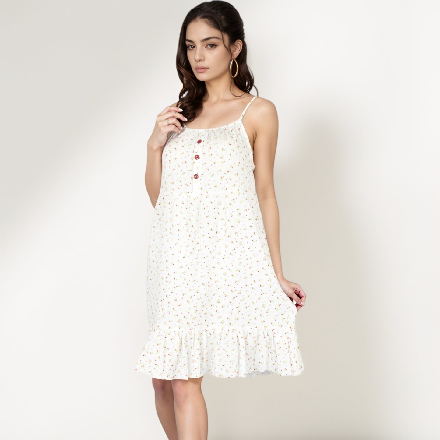 Anna-Kaci Women's Sleeveless Mini Floral Sleepdress with Button Front Detail and Ruffle Hem