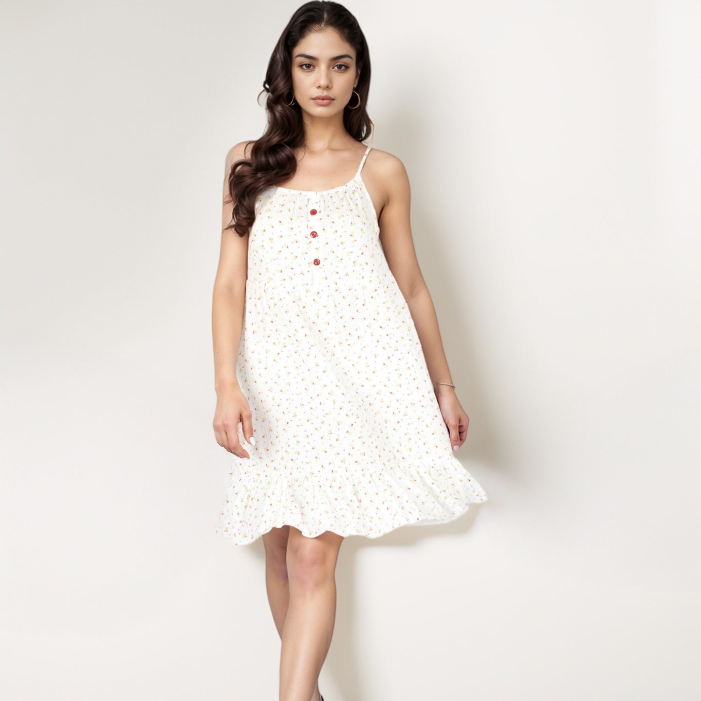 Anna-Kaci Women's Sleeveless Mini Floral Sleepdress with Button Front Detail and Ruffle Hem