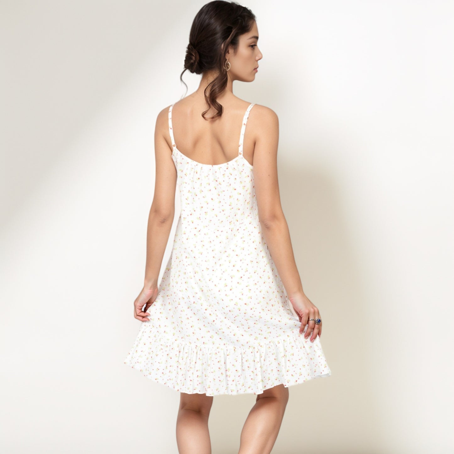 Anna-Kaci Women's Sleeveless Mini Floral Sleepdress with Button Front Detail and Ruffle Hem