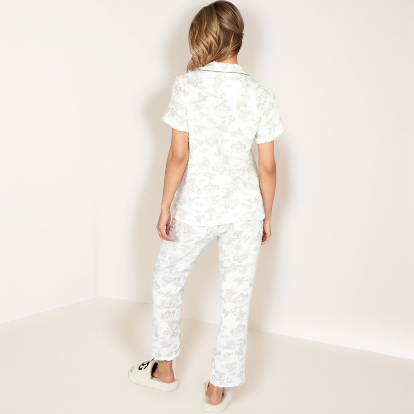 Anna-Kaci Lounge Women's Printed Two-Piece Pajama Set with Short Sleeve Button Top and Elastic Waist Shorts