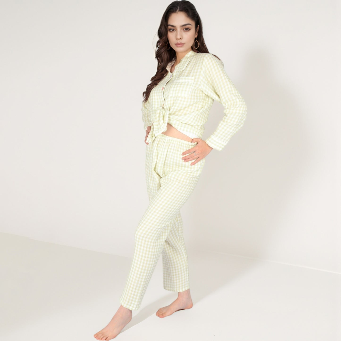 Anna-Kaci Women's Gingham Long Sleeve Pajama Set with Colorful Buttons Chest Pocket and Relaxed Fit Straight Pants