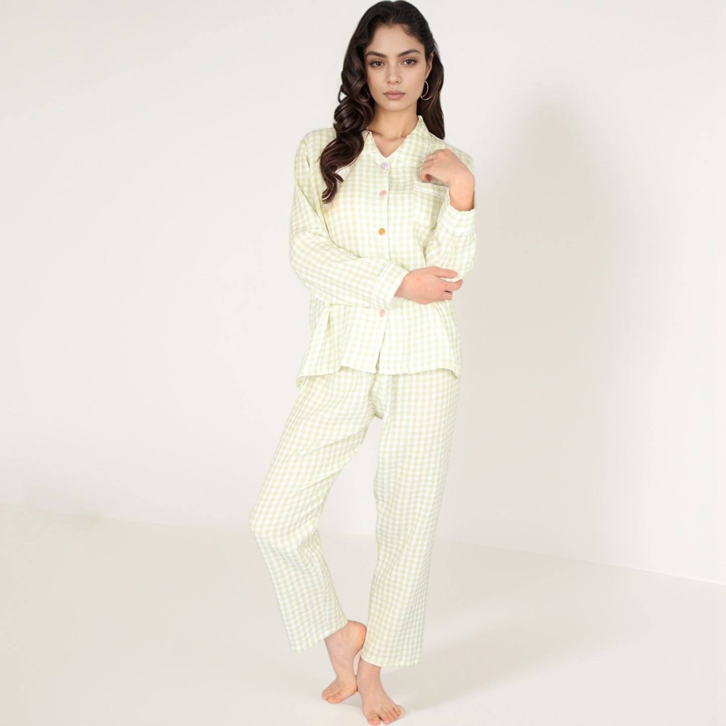 Anna-Kaci Women's Gingham Long Sleeve Pajama Set with Colorful Buttons Chest Pocket and Relaxed Fit Straight Pants