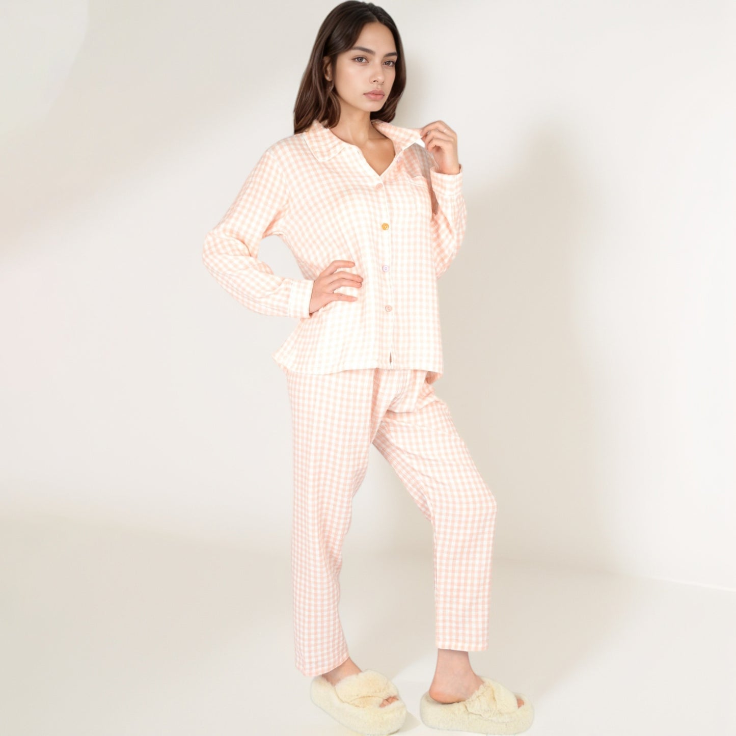 Anna-Kaci Women's Gingham Long Sleeve Pajama Set with Colorful Buttons Chest Pocket and Relaxed Fit Straight Pants