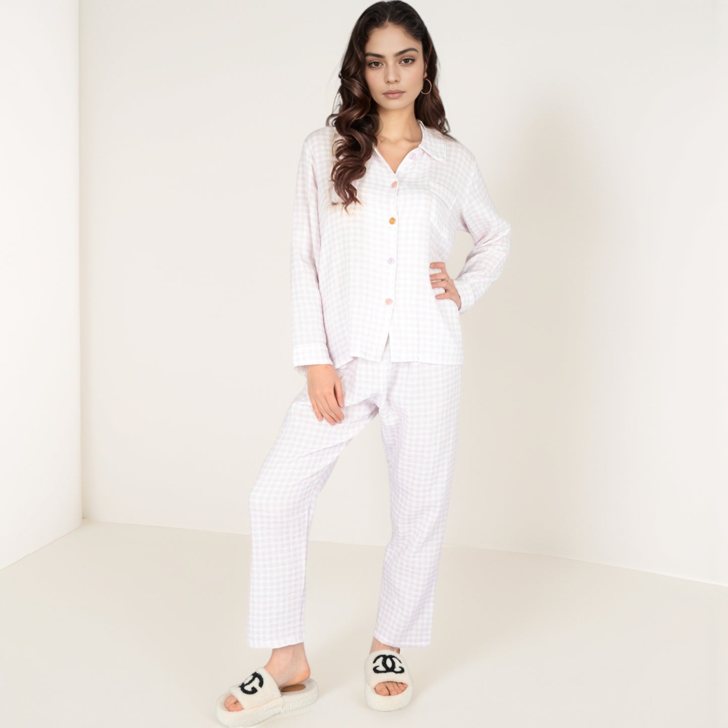 Anna-Kaci Women's Gingham Long Sleeve Pajama Set with Colorful Buttons Chest Pocket and Relaxed Fit Straight Pants