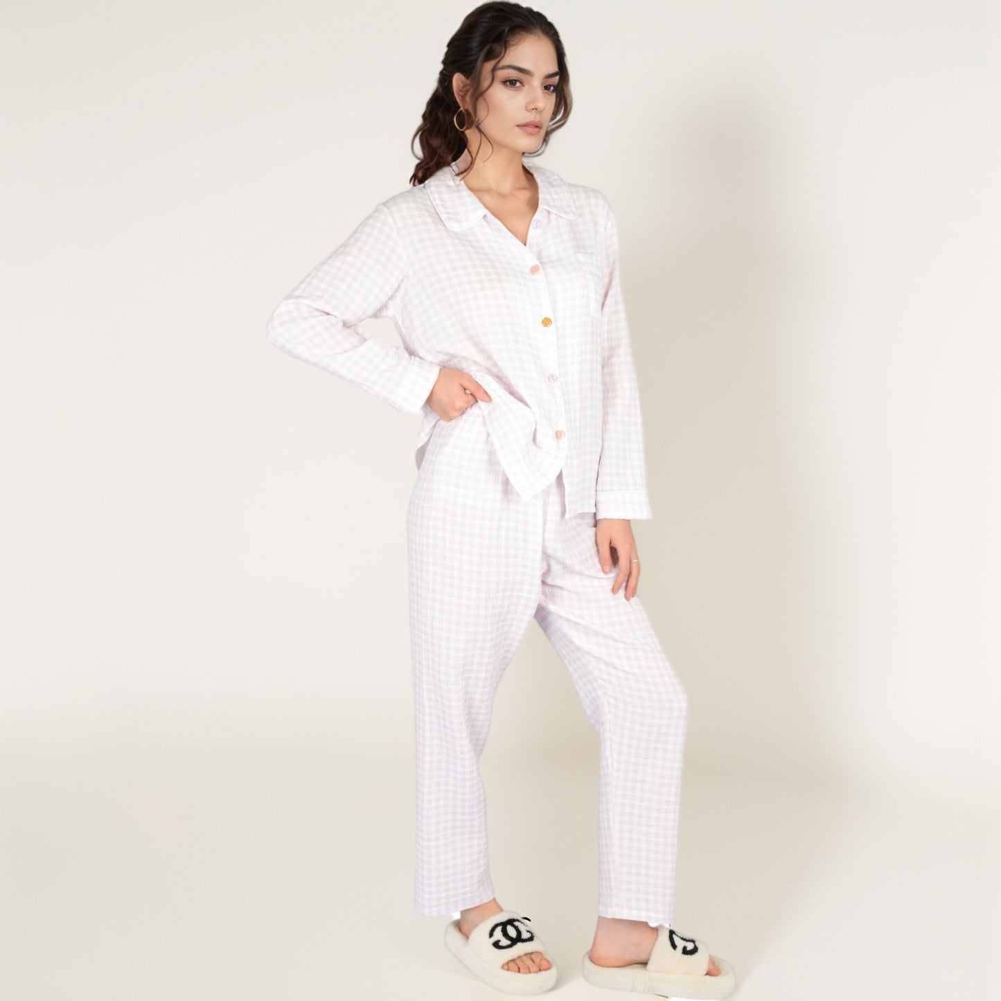 Anna-Kaci Women's Gingham Long Sleeve Pajama Set with Colorful Buttons Chest Pocket and Relaxed Fit Straight Pants