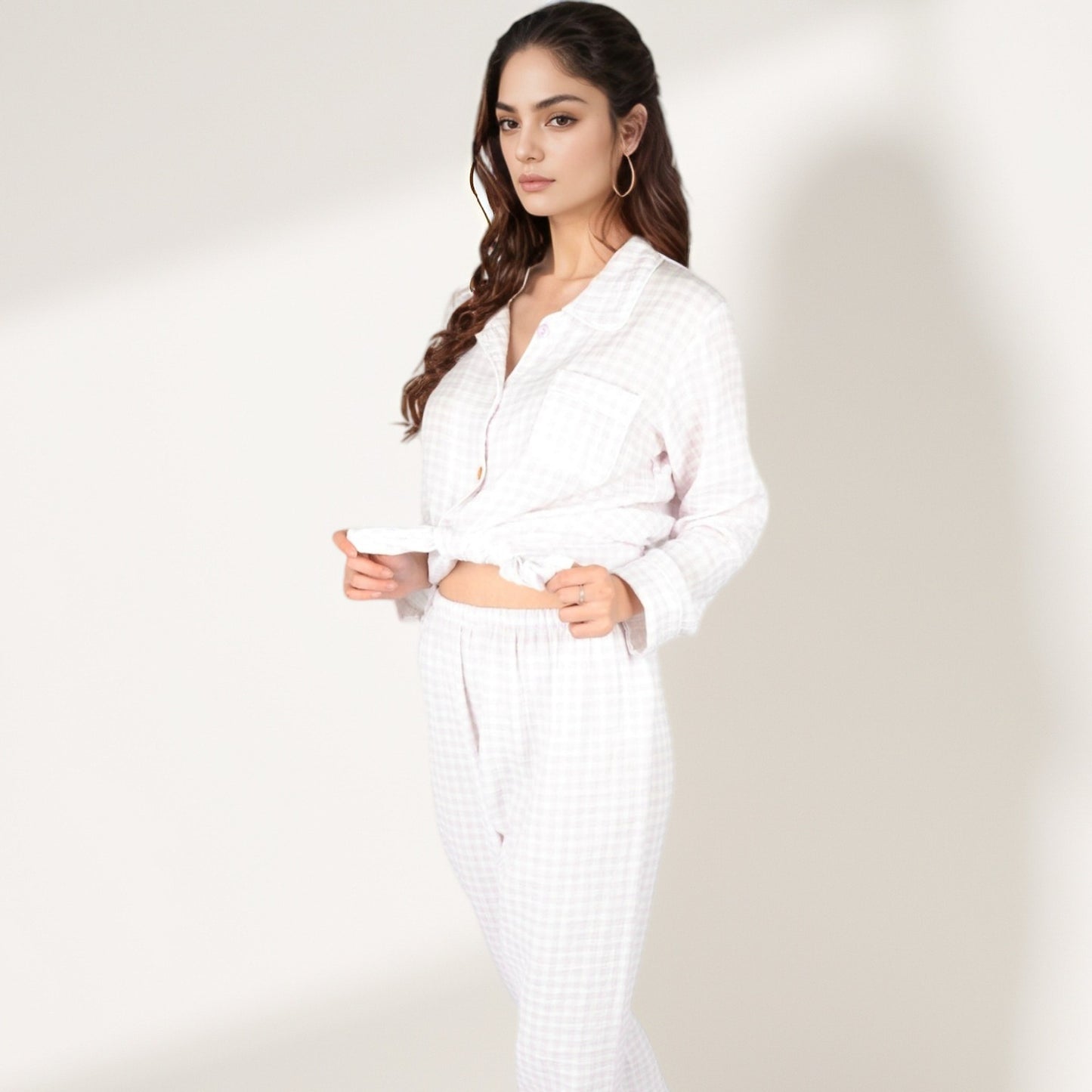 Anna-Kaci Women's Gingham Long Sleeve Pajama Set with Colorful Buttons Chest Pocket and Relaxed Fit Straight Pants