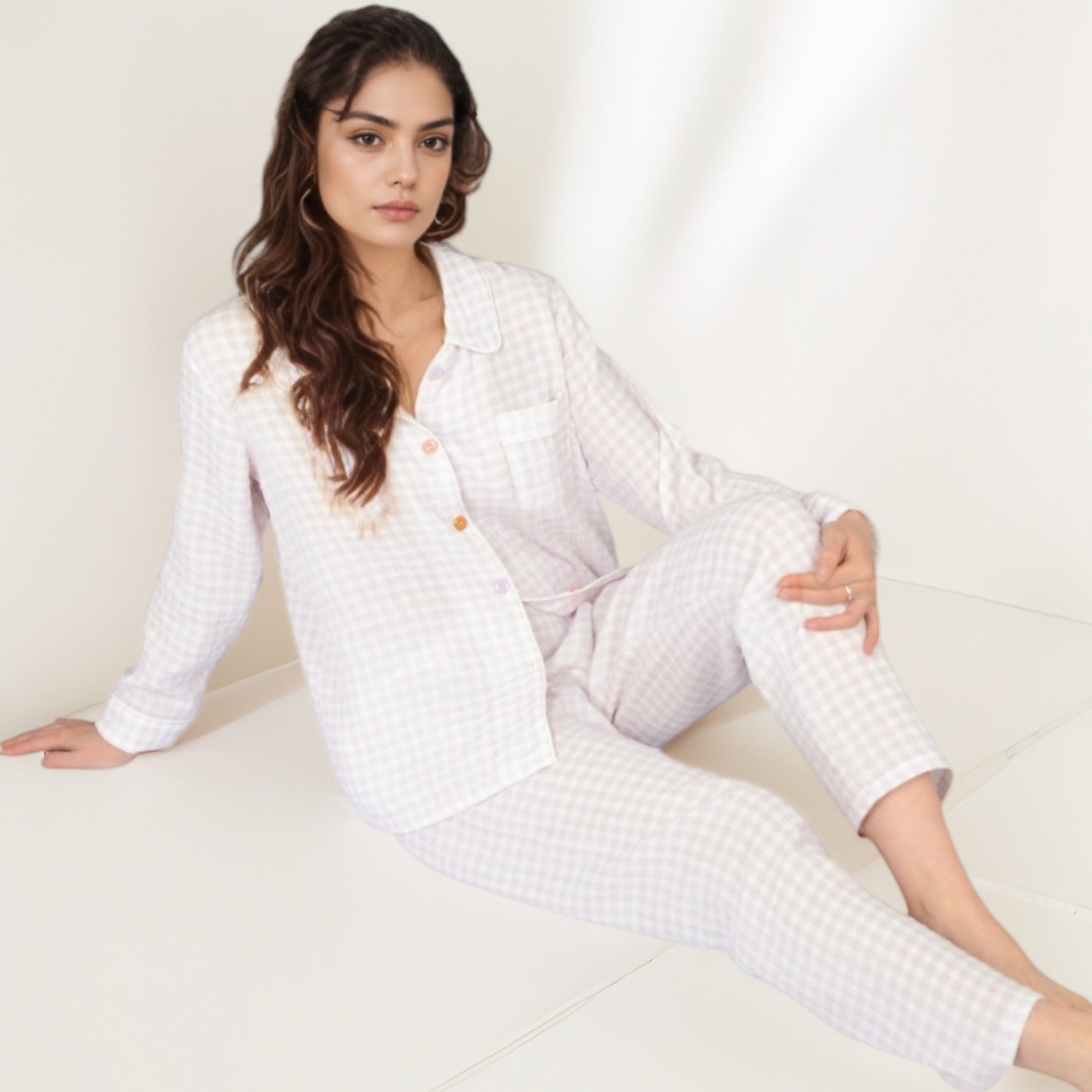 Anna-Kaci Women's Gingham Long Sleeve Pajama Set with Colorful Buttons Chest Pocket and Relaxed Fit Straight Pants