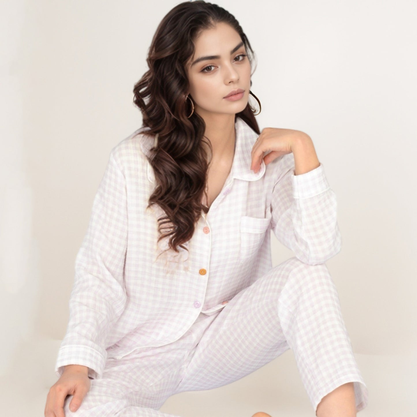 Anna-Kaci Women's Gingham Long Sleeve Pajama Set with Colorful Buttons Chest Pocket and Relaxed Fit Straight Pants