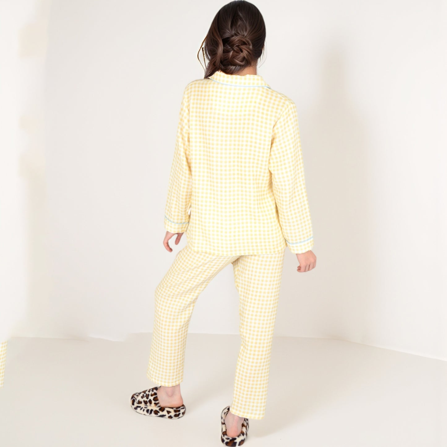 Anna-Kaci Women's Gingham Long Sleeve Pajama Set with Colorful Buttons Chest Pocket and Relaxed Fit Straight Pants