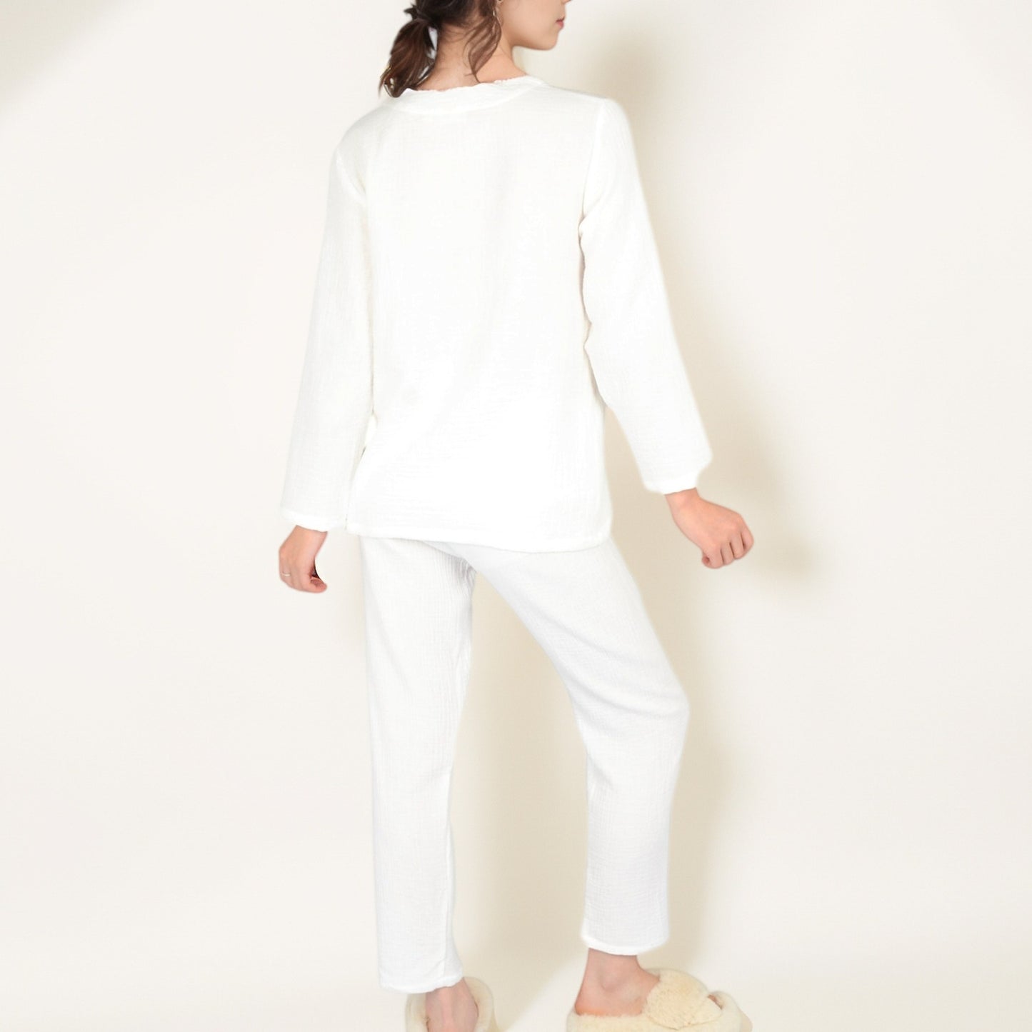 Anna-Kaci Women's Cherry Embroidered Long Sleeve Pajama Set with Button Front Top and Lightweight Relaxed Fit Pants