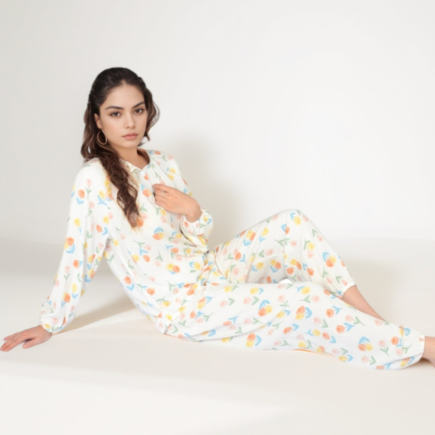 Anna-Kaci Women's Blue Fruit Print Long Sleeve Pajama Set with Elastic Cuffs and Relaxed Fit Pullover Top