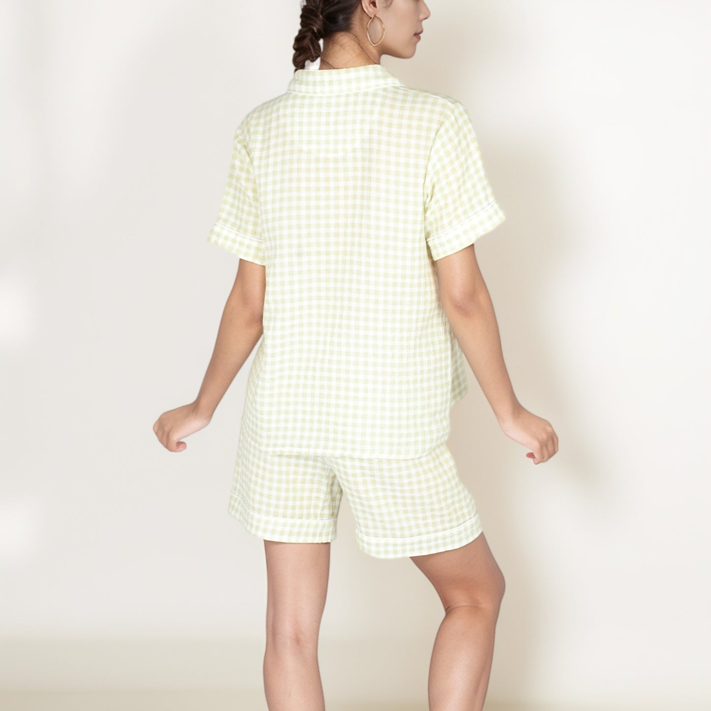 Anna-Kaci Women's Gingham Short Sleeve Pajama Set with Contrast Buttons and Matching Shorts