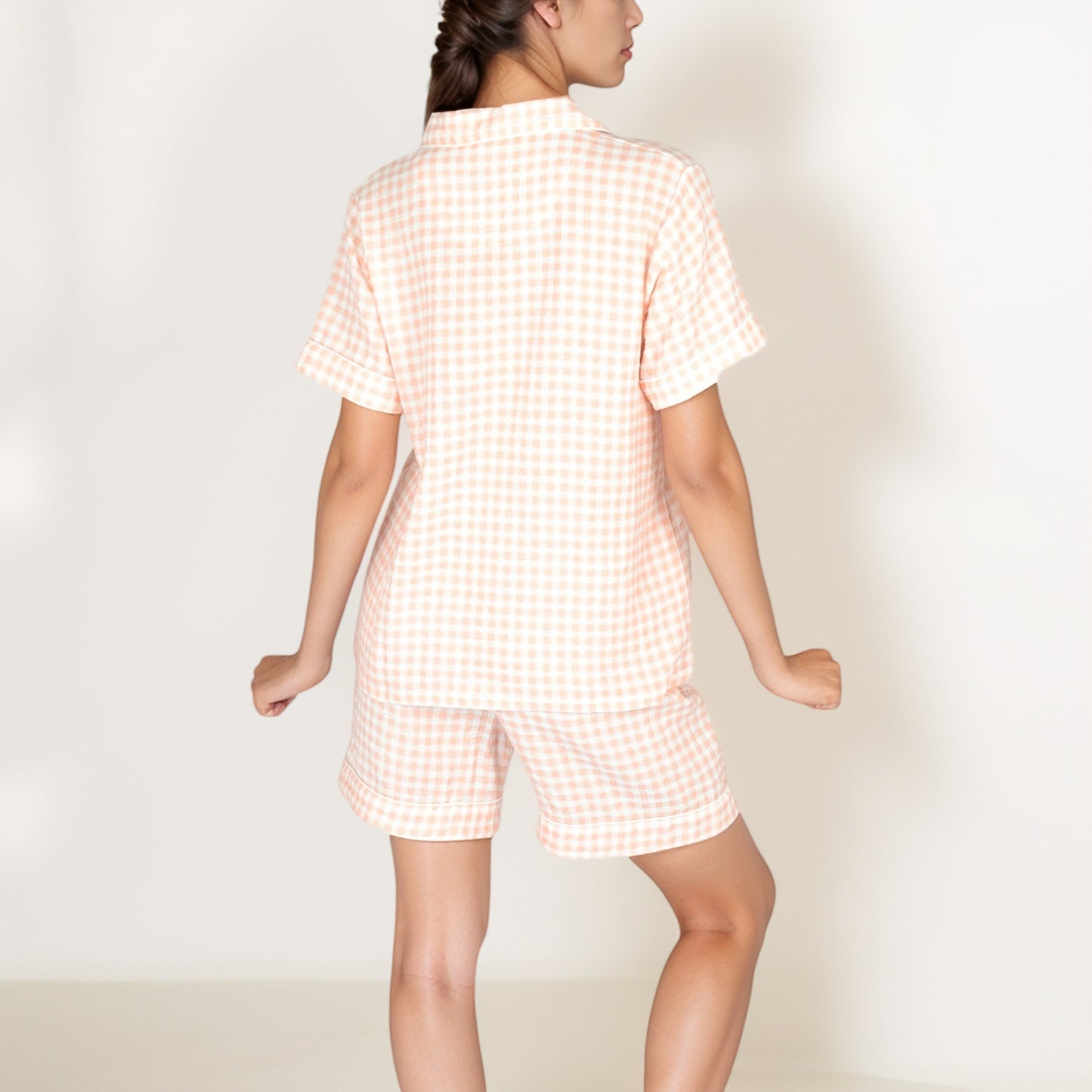 Anna-Kaci Women's Gingham Short Sleeve Pajama Set with Contrast Buttons and Matching Shorts