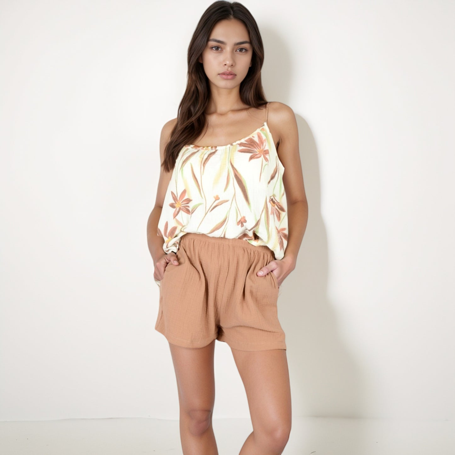 Anna-Kaci Lounge Women's Floral Print Sleepwear Set with Spaghetti Strap Tank and Solid Elastic Waist Shorts