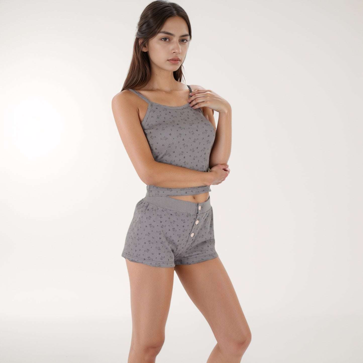 Anna-Kaci Lounge Women's Printed Ribbed Sleepwear Set with Spaghetti Strap Tank Top and Button-Front Shorts