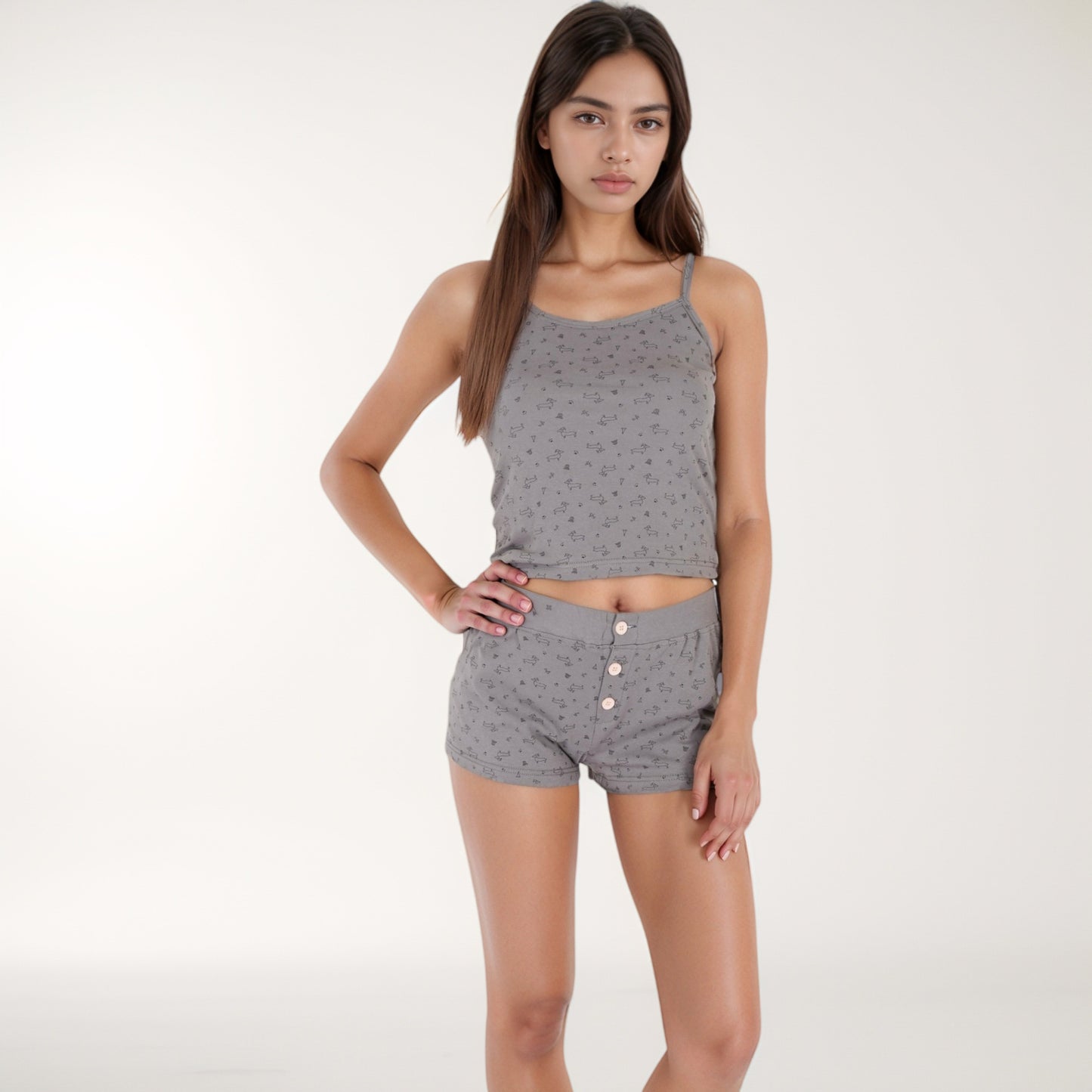 Anna-Kaci Lounge Women's Printed Ribbed Sleepwear Set with Spaghetti Strap Tank Top and Button-Front Shorts