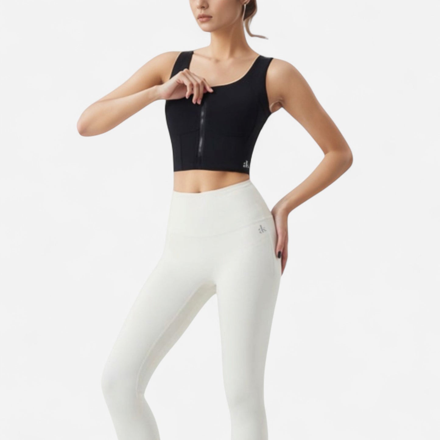 Anna-Kaci Women's Zip-Up Cropped Athletic Tank Top with Built-In Bra and Contoured Seam Design