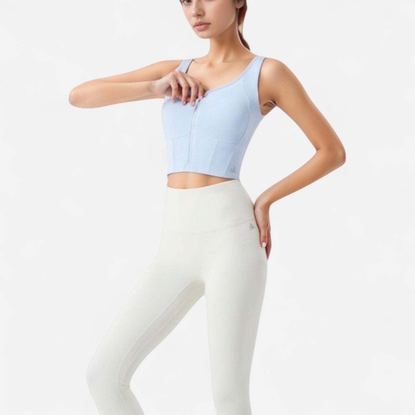 Anna-Kaci Women's Zip-Up Cropped Athletic Tank Top with Built-In Bra and Contoured Seam Design