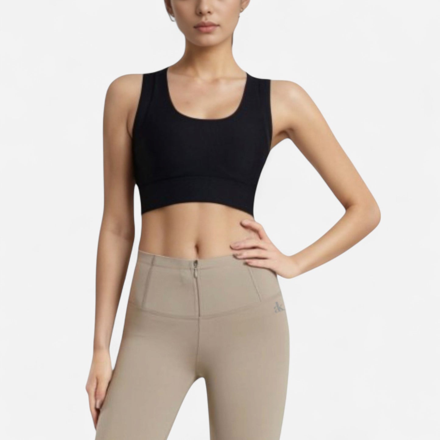 Anna-Kaci Women's Scoop Neck Sports Bra with Wide Shoulder Straps and Seamless Fitted Design