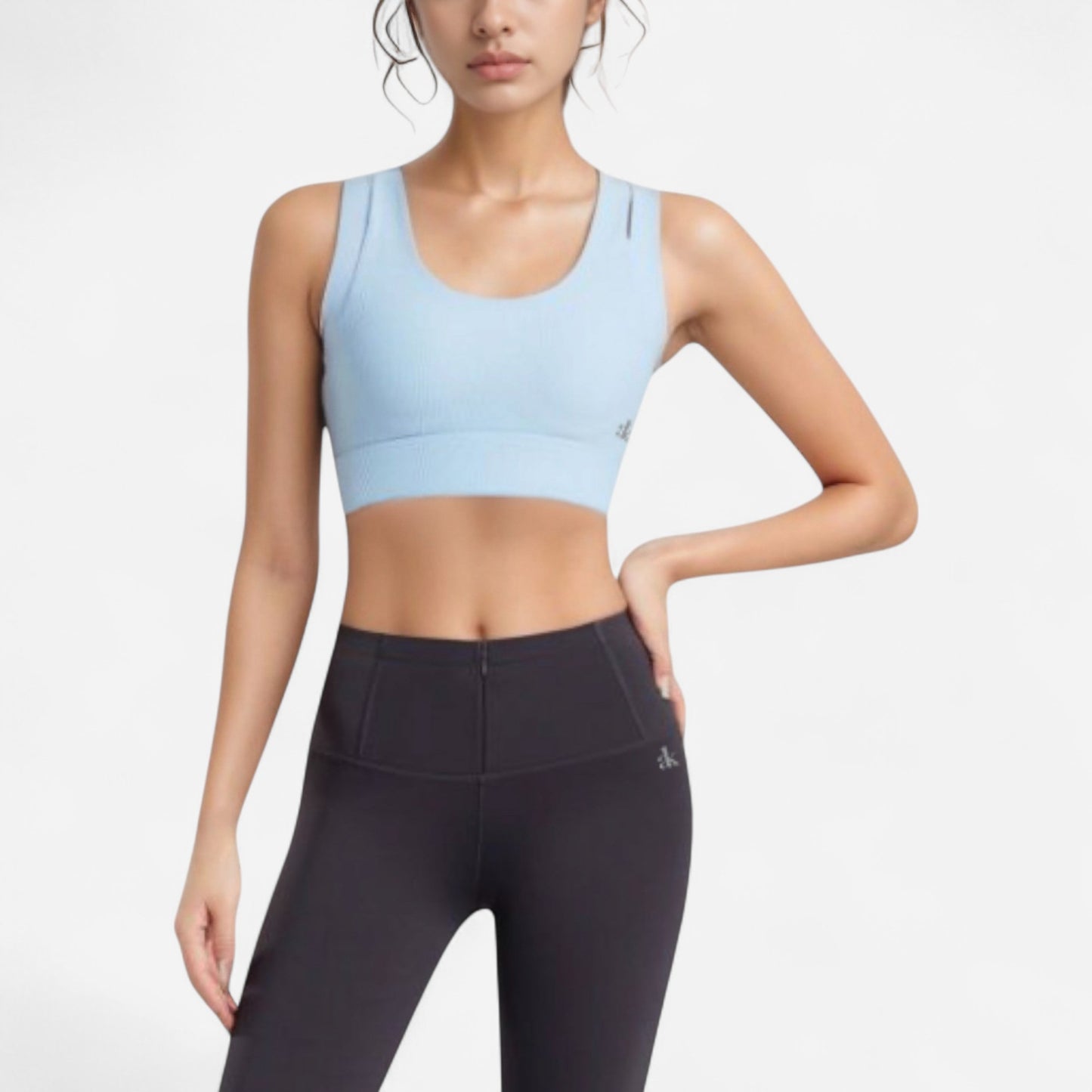 Anna-Kaci Women's Scoop Neck Sports Bra with Wide Shoulder Straps and Seamless Fitted Design