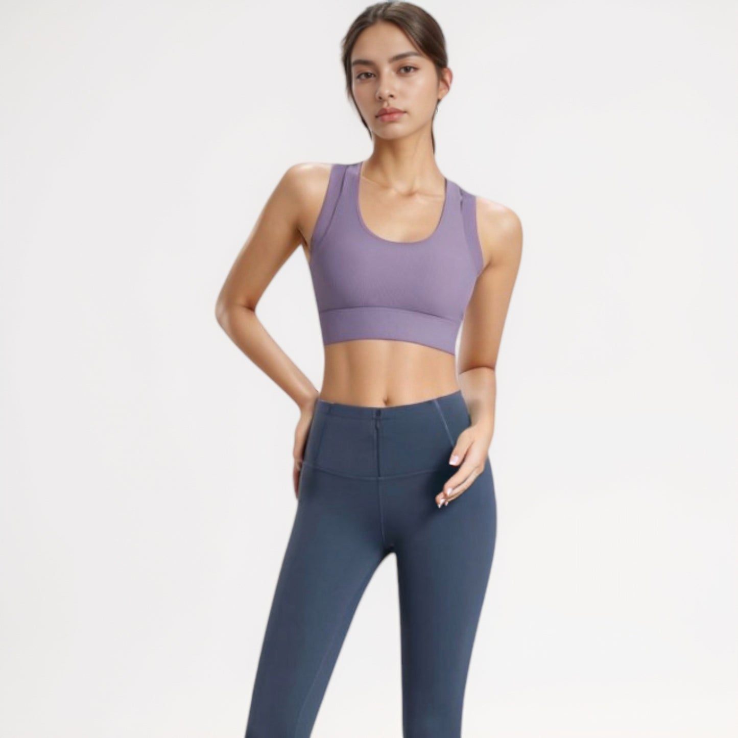 Anna-Kaci Women's Scoop Neck Sports Bra with Wide Shoulder Straps and Seamless Fitted Design