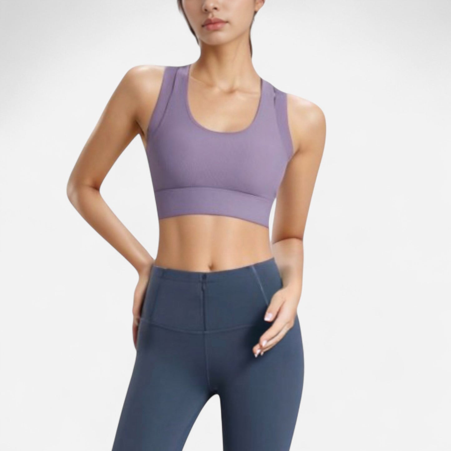Anna-Kaci Women's Scoop Neck Sports Bra with Wide Shoulder Straps and Seamless Fitted Design
