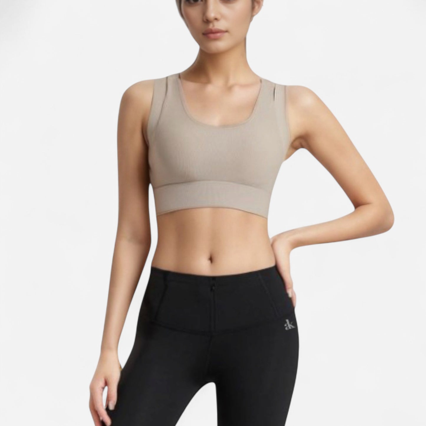 Anna-Kaci Women's Scoop Neck Sports Bra with Wide Shoulder Straps and Seamless Fitted Design