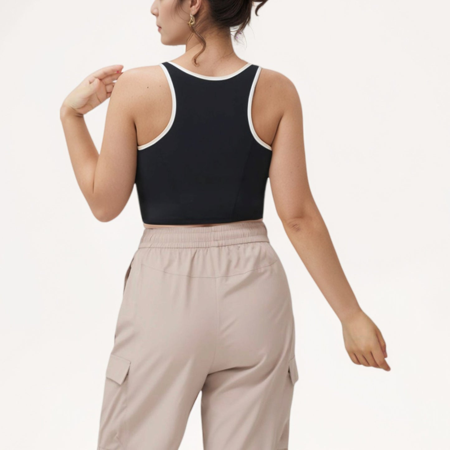 Anna-Kaci Women's Cropped Tank Top with Contrast Trim and Lace-Up Front Detail