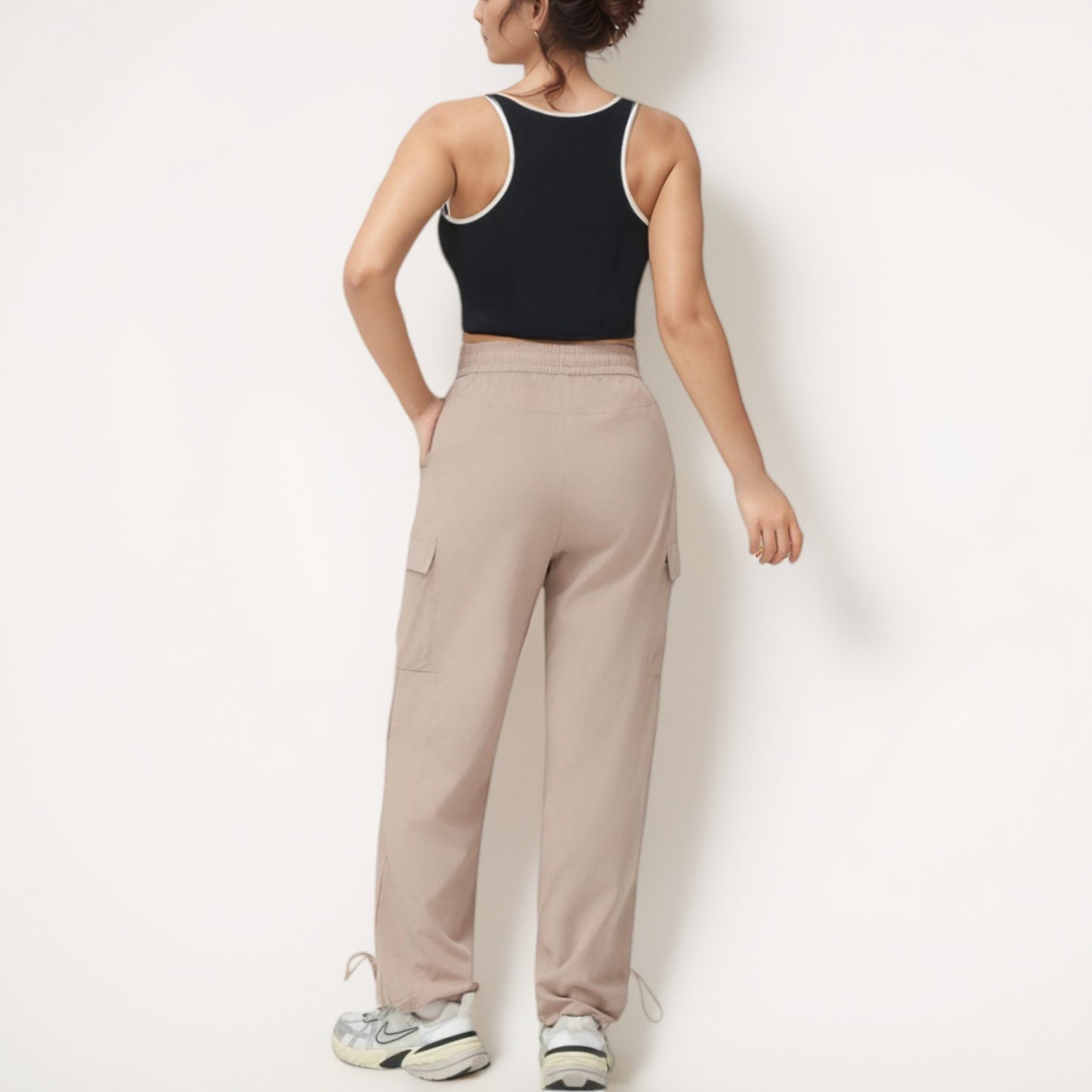 Anna-Kaci Women's Cropped Tank Top with Contrast Trim and Lace-Up Front Detail