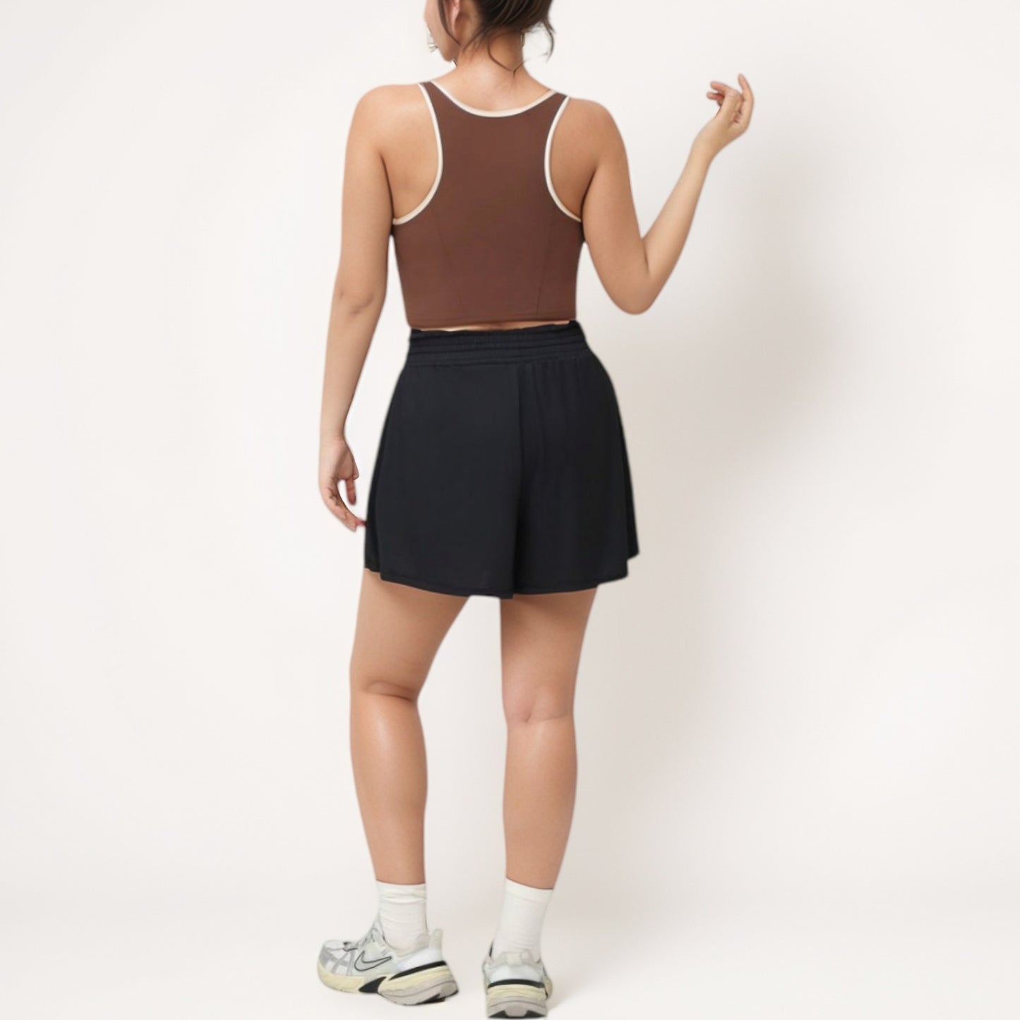 Anna-Kaci Women's Cropped Tank Top with Contrast Trim and Lace-Up Front Detail