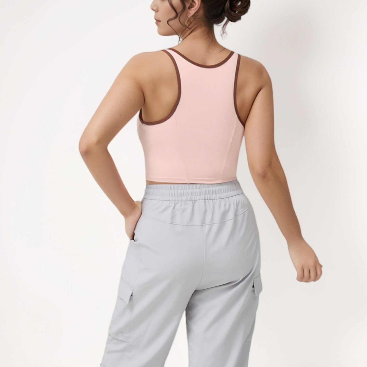 Anna-Kaci Women's Cropped Tank Top with Contrast Trim and Lace-Up Front Detail