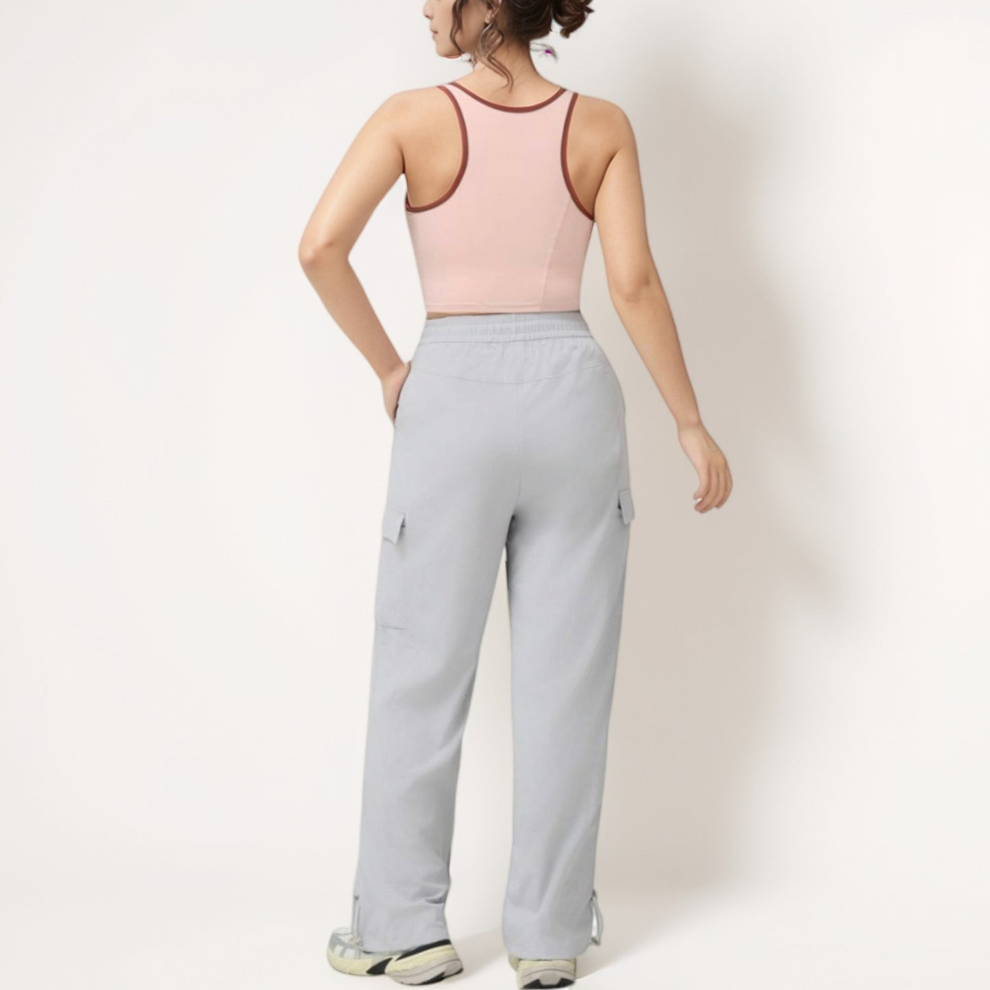 Anna-Kaci Women's Cropped Tank Top with Contrast Trim and Lace-Up Front Detail