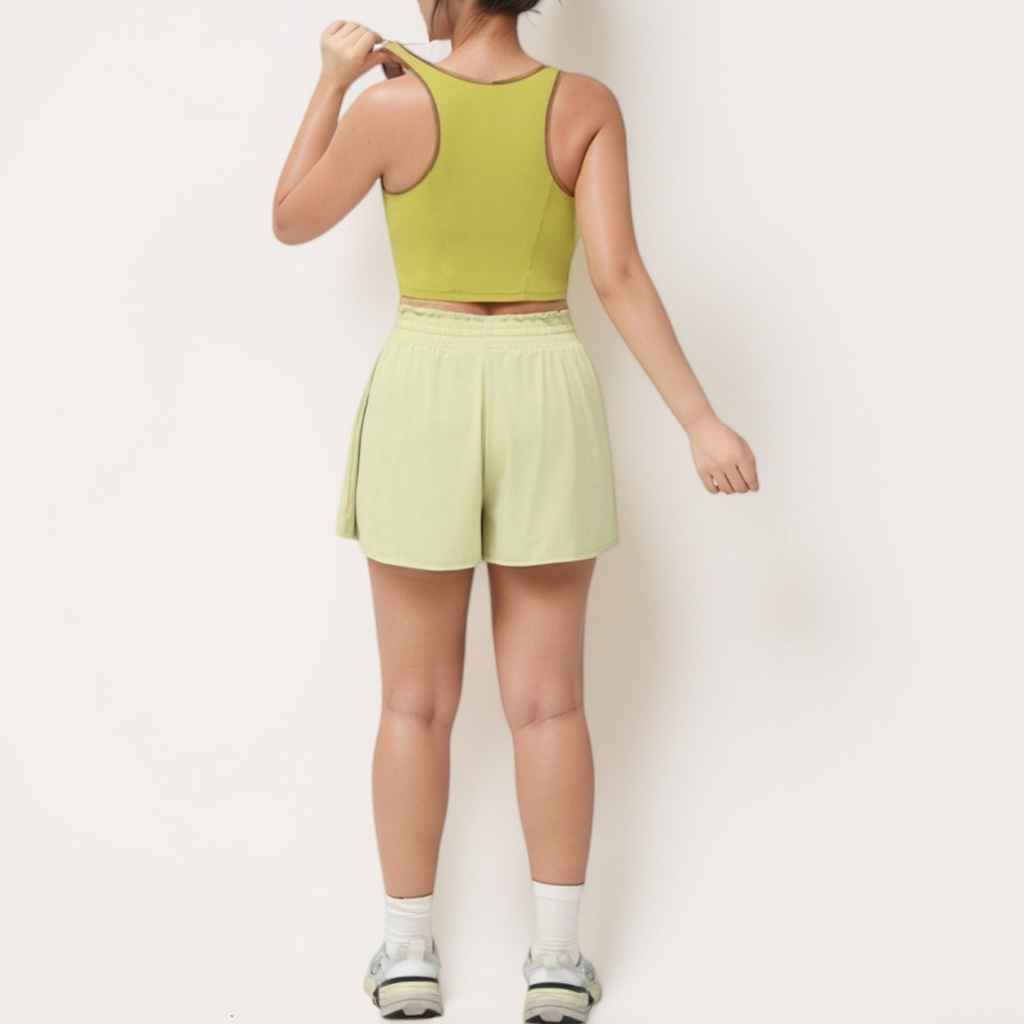 Anna-Kaci Women's Cropped Tank Top with Contrast Trim and Lace-Up Front Detail