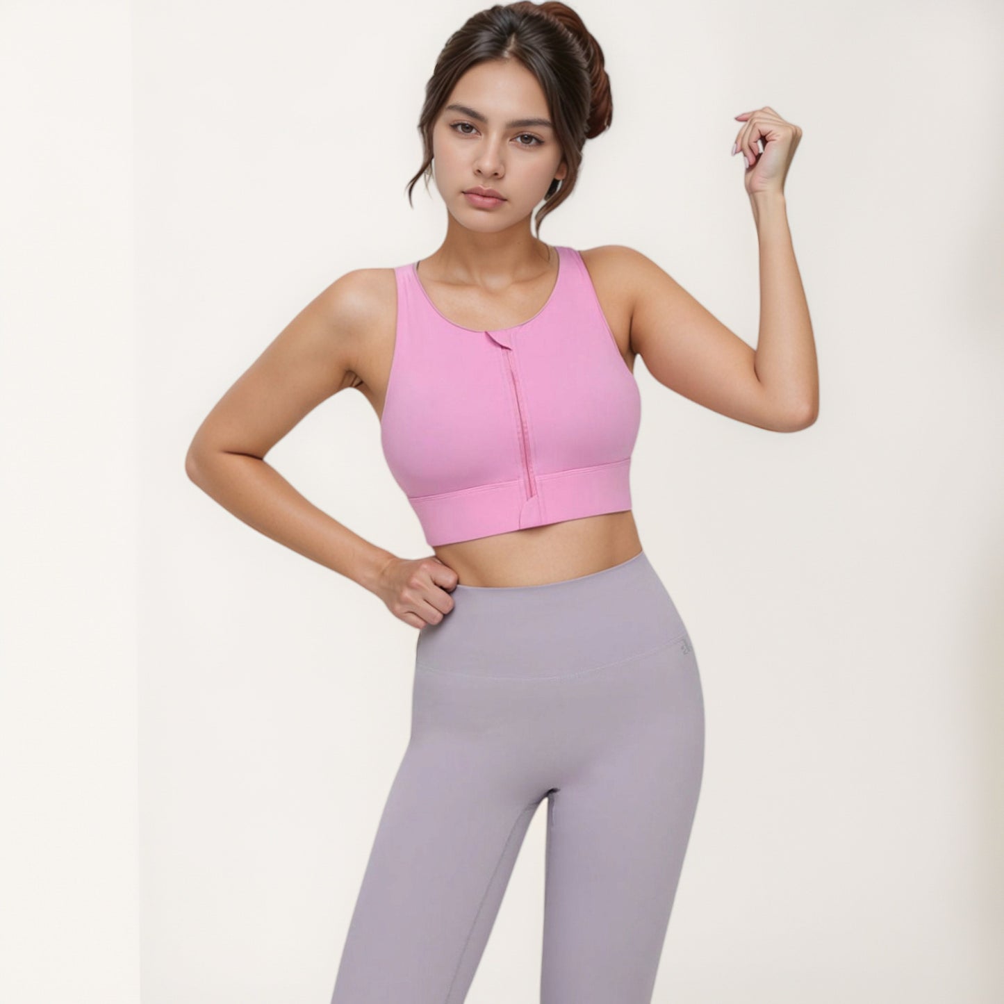 Anna-Kaci Women's Front Zip Sports Crop Top with Scoop Neck and Wide Straps for Support