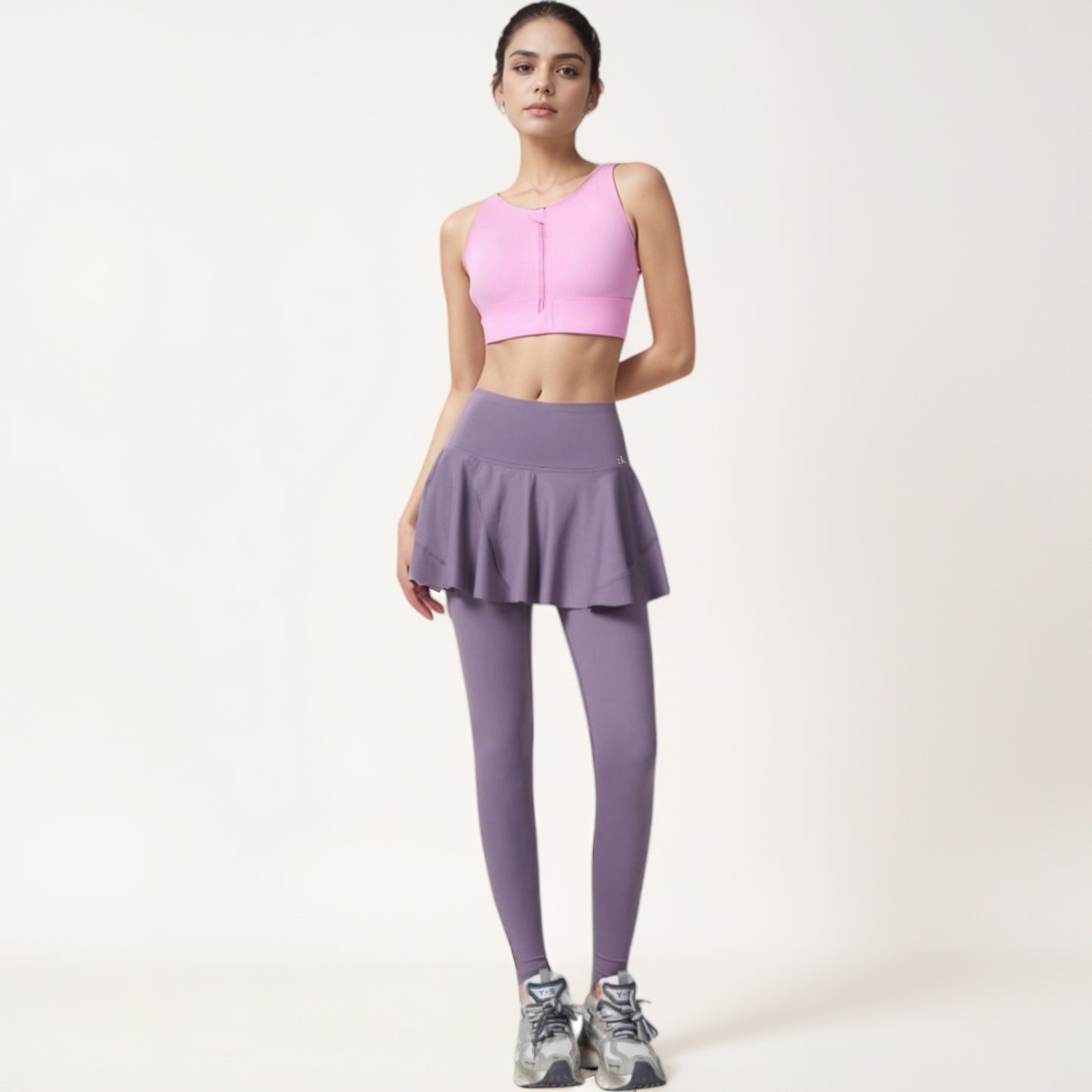 Anna-Kaci Women's High Waist Leggings with Attached Flowy Skirt Overlay for Active and Casual Wear