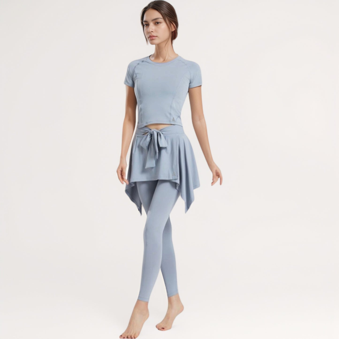 Anna-Kaci Women's Full-Length Leggings with Attached Tie-Front Skirt Overlay for Active and Casual Looks