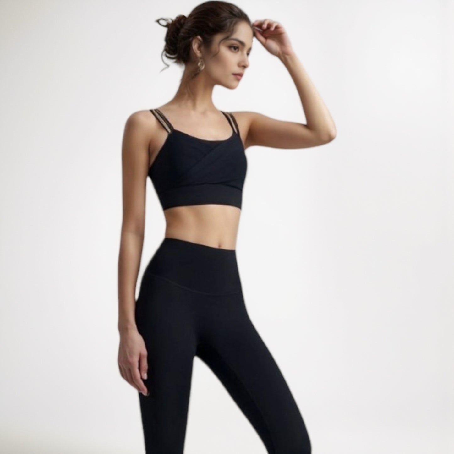 Anna-Kaci Women's Crisscross Sports Bra with Double Strap Design and Ruched Front Detail for Active Comfort