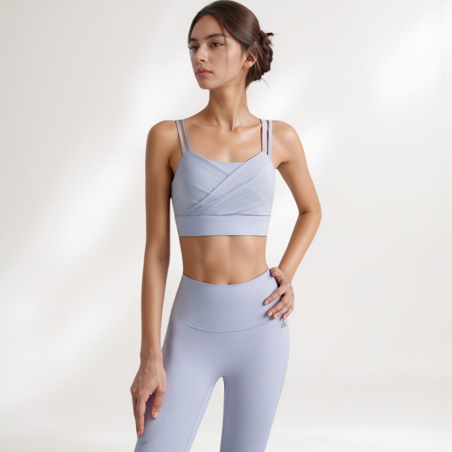 Anna-Kaci Women's Crisscross Sports Bra with Double Strap Design and Ruched Front Detail for Active Comfort