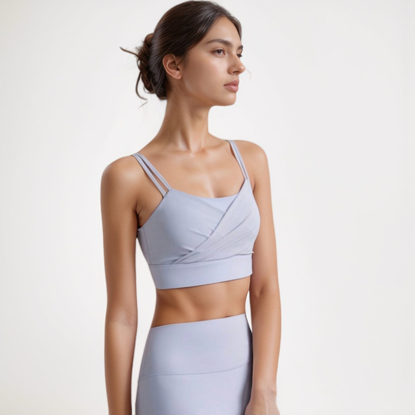 Anna-Kaci Women's Crisscross Sports Bra with Double Strap Design and Ruched Front Detail for Active Comfort