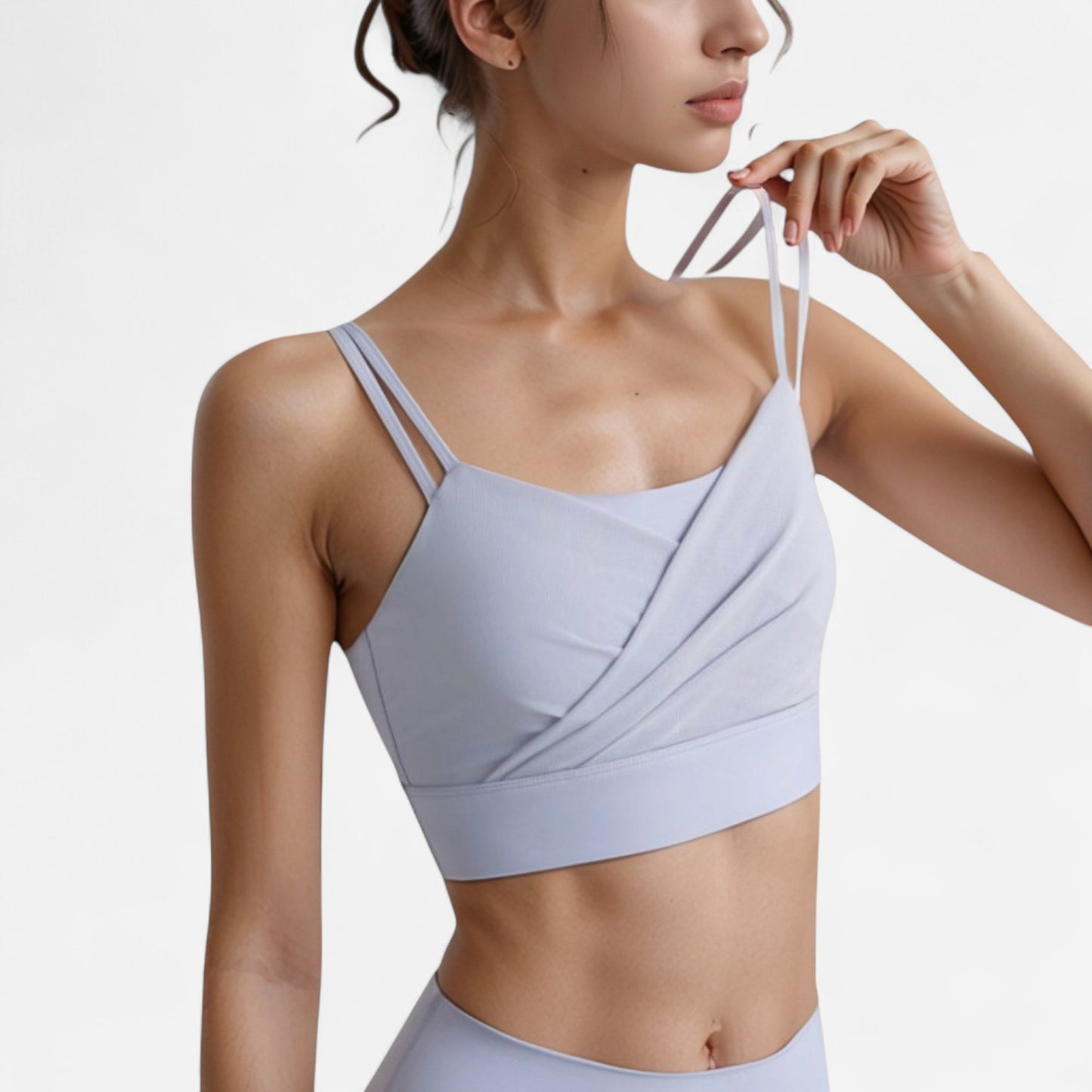 Anna-Kaci Women's Crisscross Sports Bra with Double Strap Design and Ruched Front Detail for Active Comfort