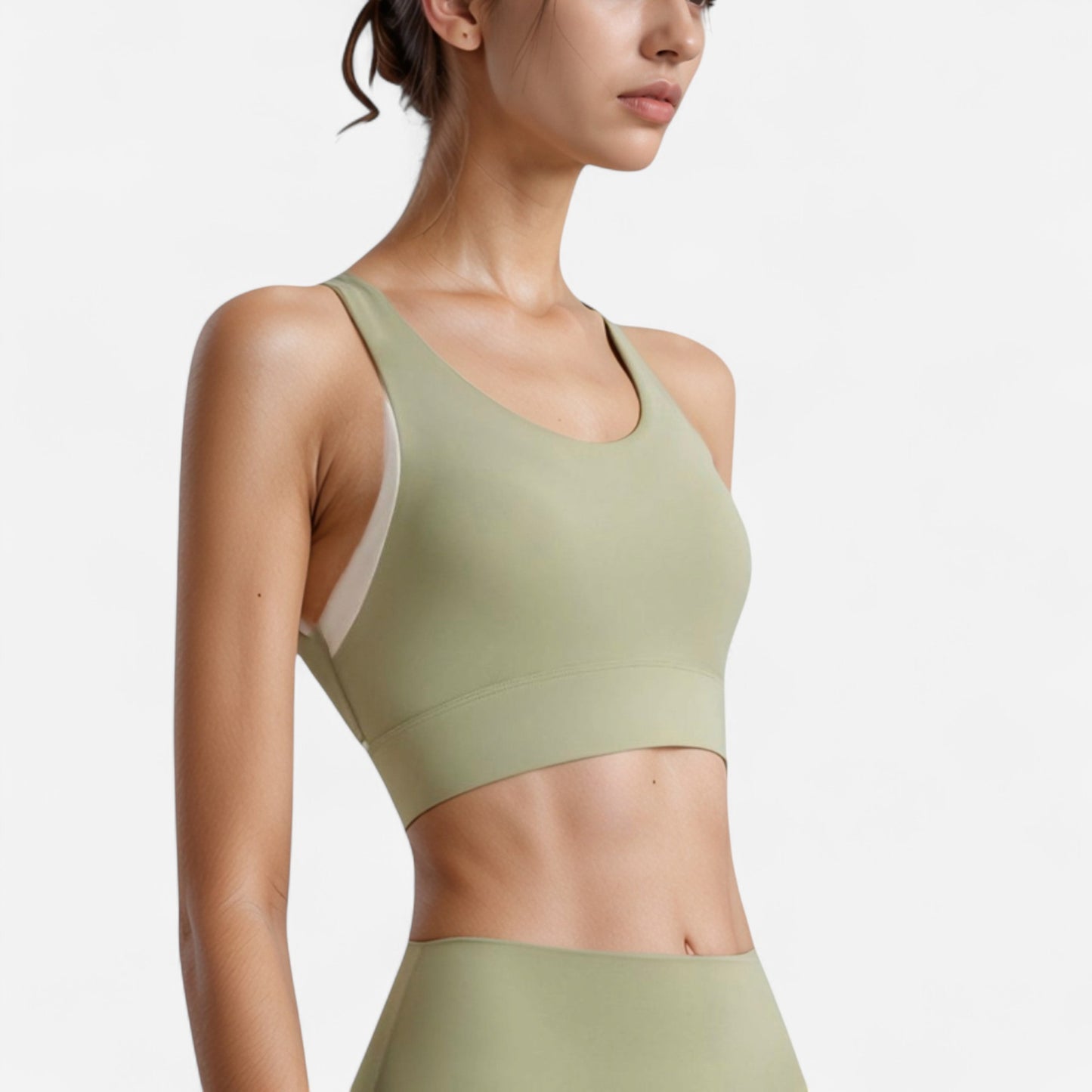 Anna-Kaci Women's Scoop Neck Sports Bra with Wide Shoulder Straps and Elastic Band for Medium Support