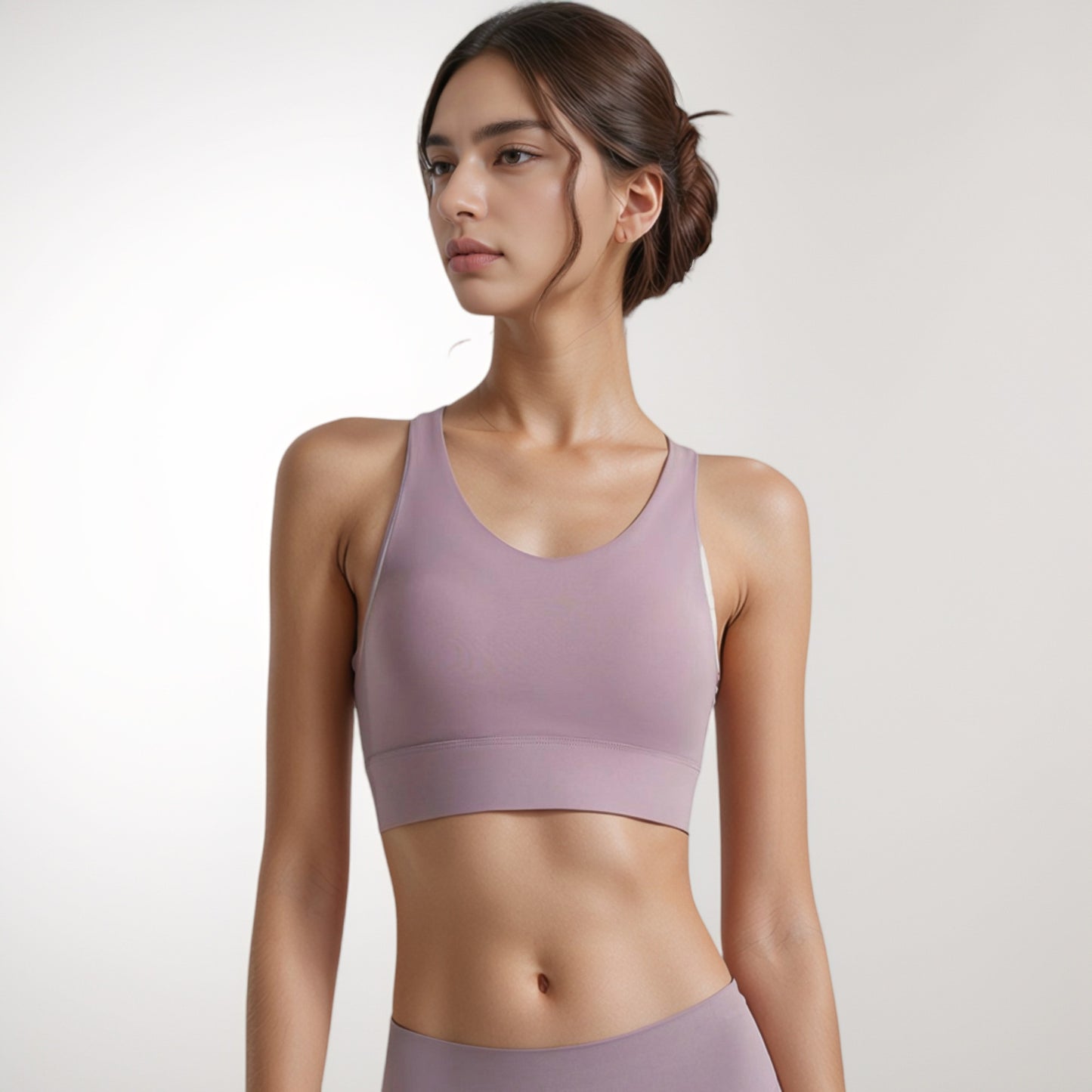 Anna-Kaci Women's Scoop Neck Sports Bra with Wide Shoulder Straps and Elastic Band for Medium Support
