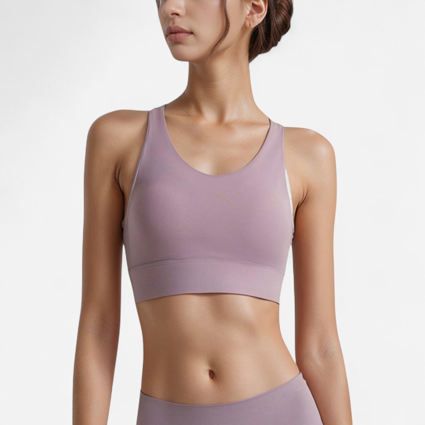 Anna-Kaci Women's Scoop Neck Sports Bra with Wide Shoulder Straps and Elastic Band for Medium Support